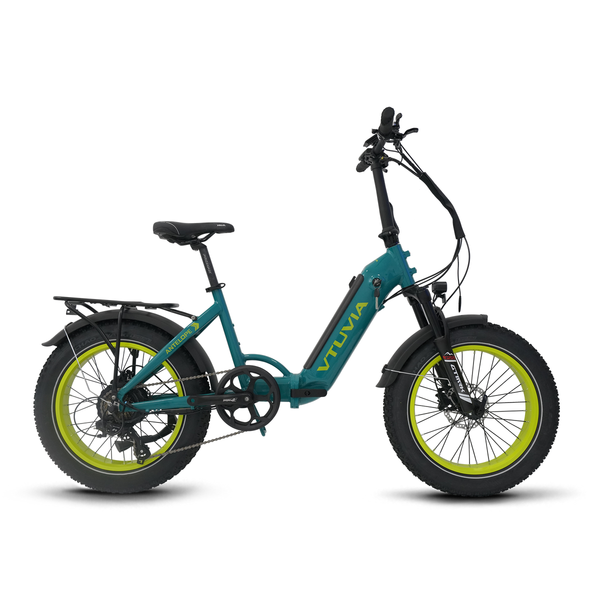 Vtuvia SX20 folding fat tire e-bike in Teal Blue, side view